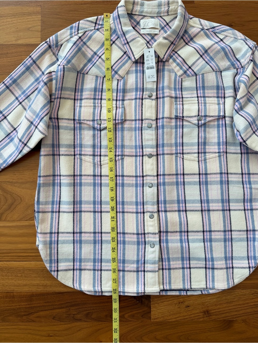 NWT J. Crew Lavender Plaid Pearl Snap Relaxed Shirt Shacket Women’s Size 12 / L - Picture 4 of 16